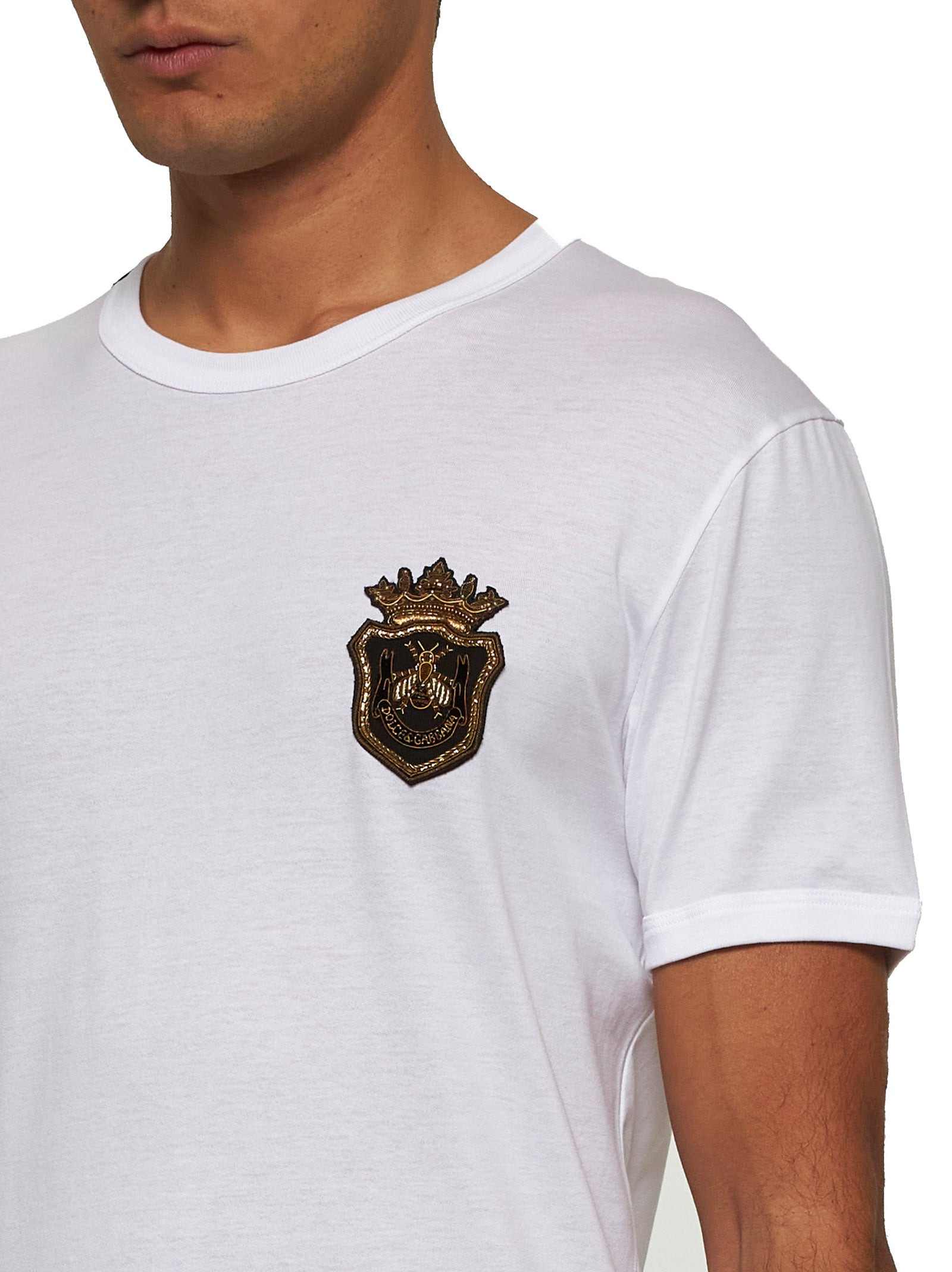 White cotton heraldic patch T-shirt - 4