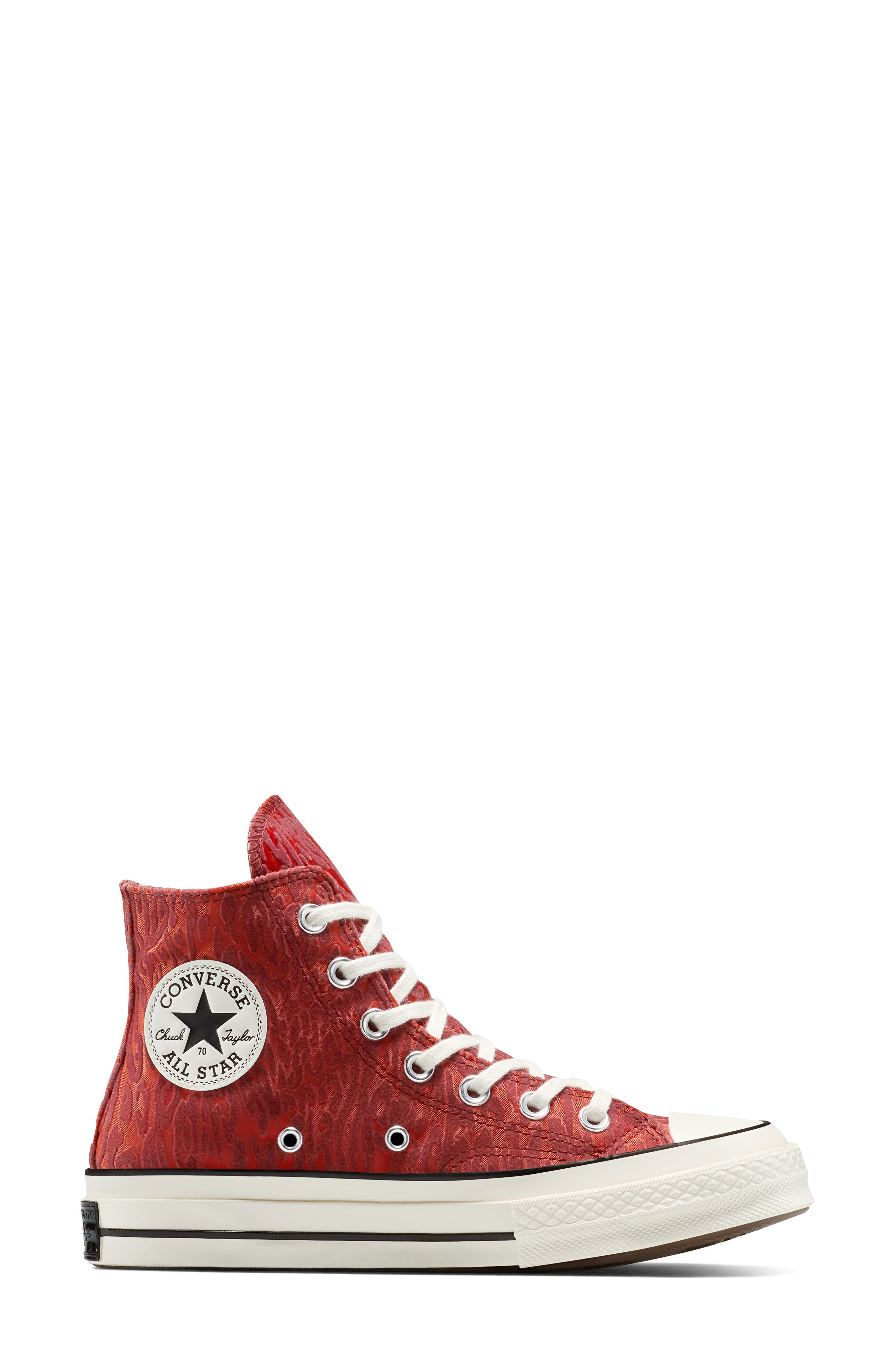 Converse Gender Inclusive Chuck 70 Leopard Flocked Satin Low Top Sneaker in Rottin Apple/By The Camp - 6