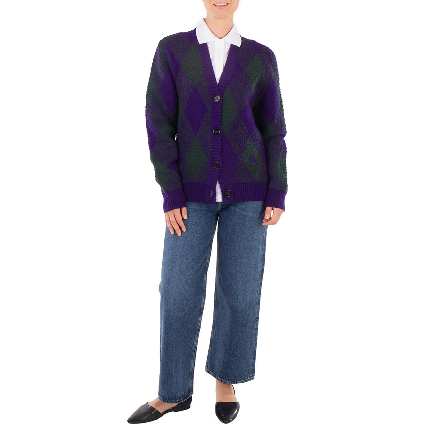 Burberry Argyle-Intarsia-Knit V-Neck Wool Cardigan - 4