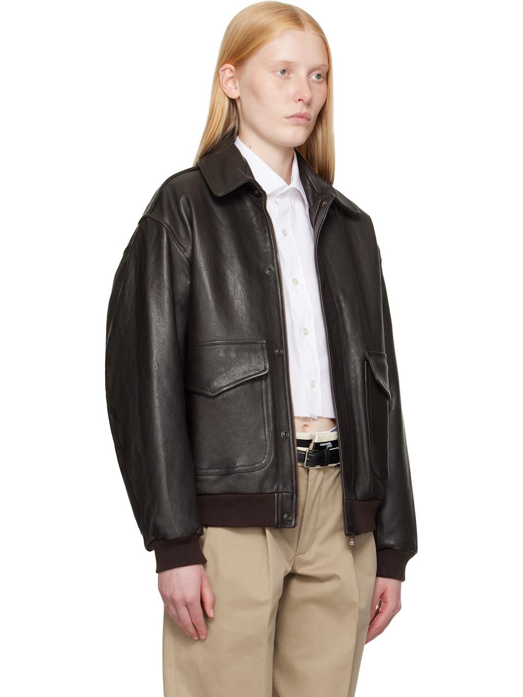 Brown Leather Bomber Jacket - 2