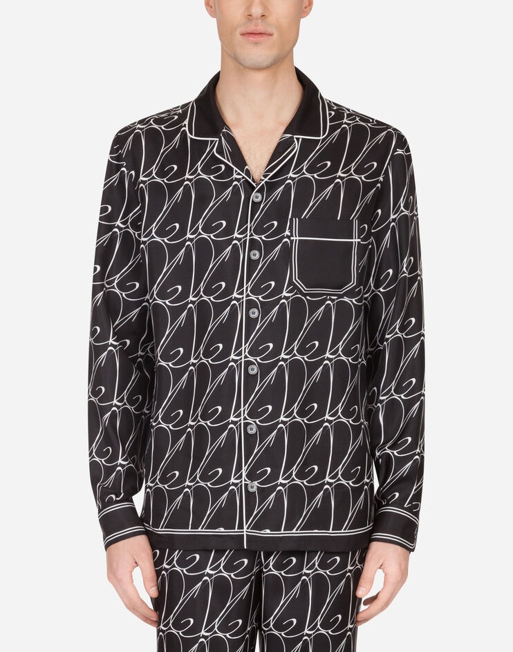 Silk pajama shirt with all-over DG print - 1