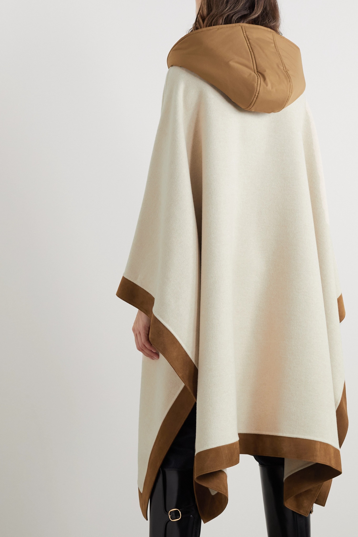 Chandra hooded suede and shell-trimmed cashmere cape - 4