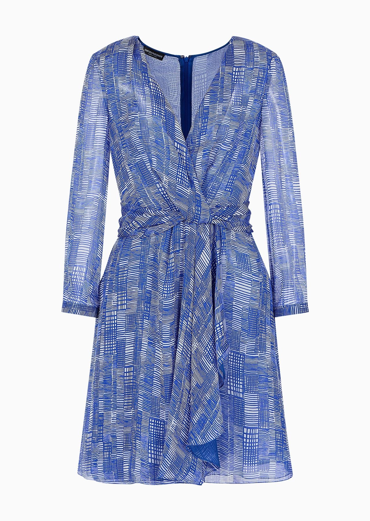 Silk-chiffon dress with crossover neckline and all-over geometric print - 1