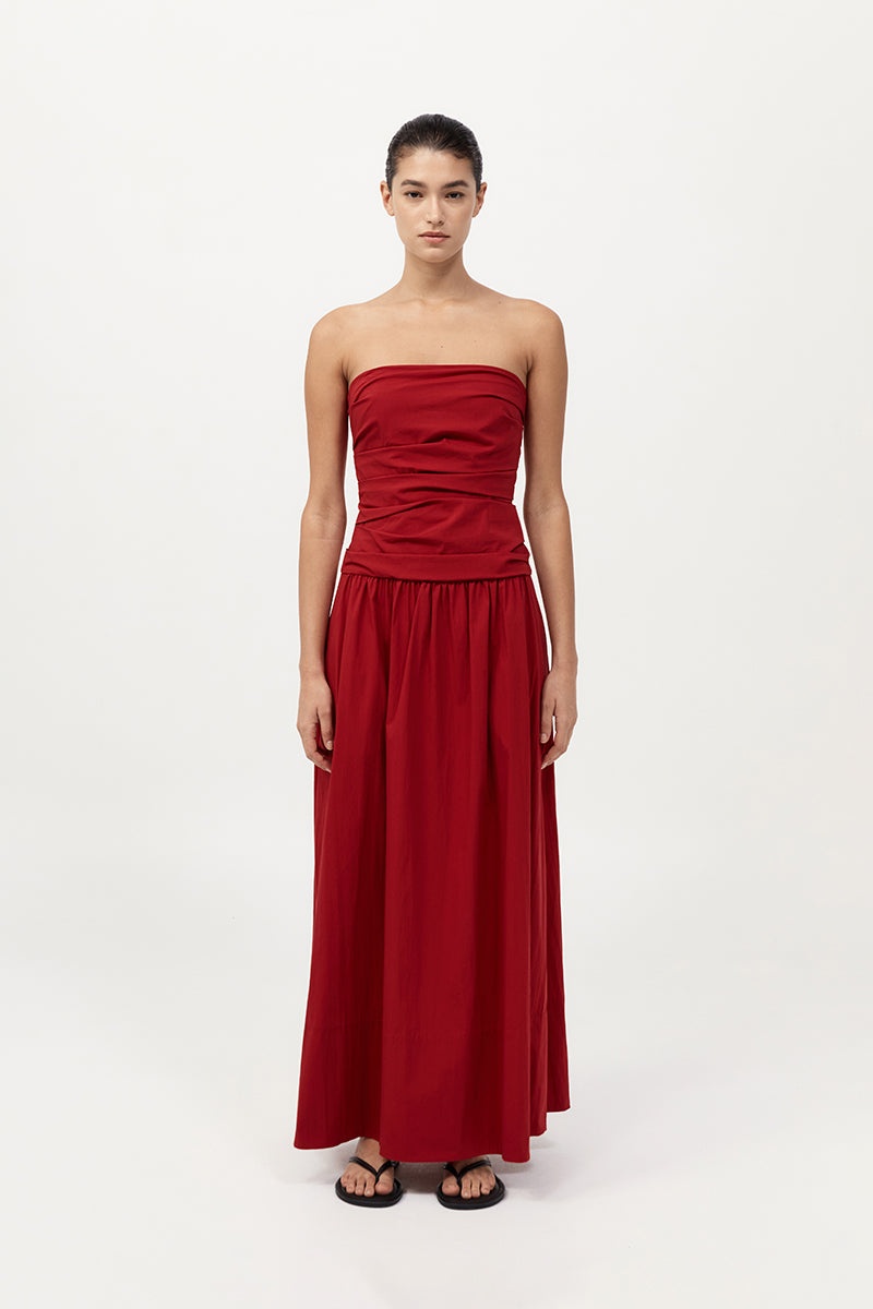 Gathered Strapless Tie Back Dress - Rosso - 4