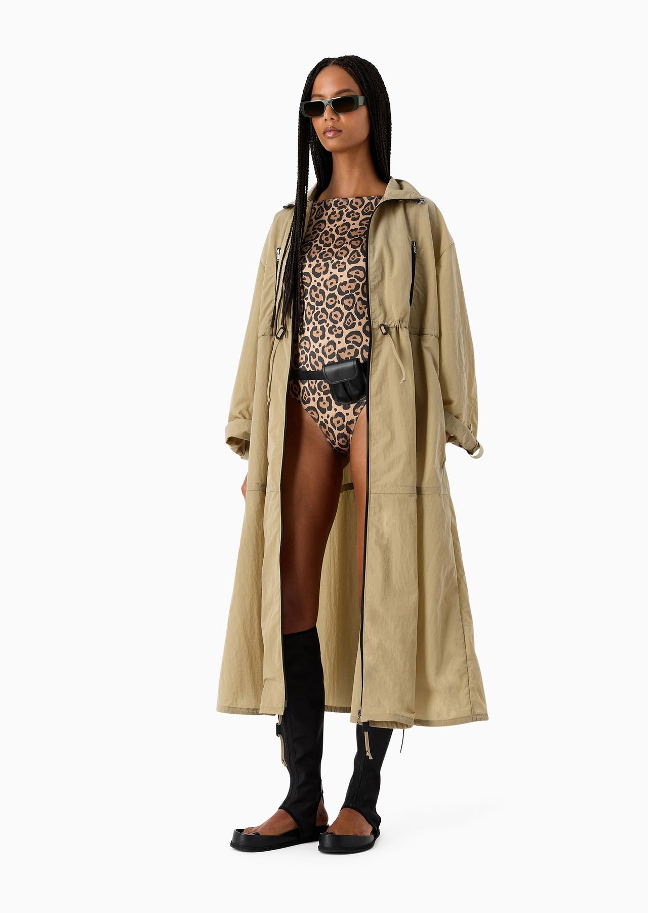Emporio Armani Sustainability Values Capsule Collection recycled crinkle nylon full-zip trench coat - 4