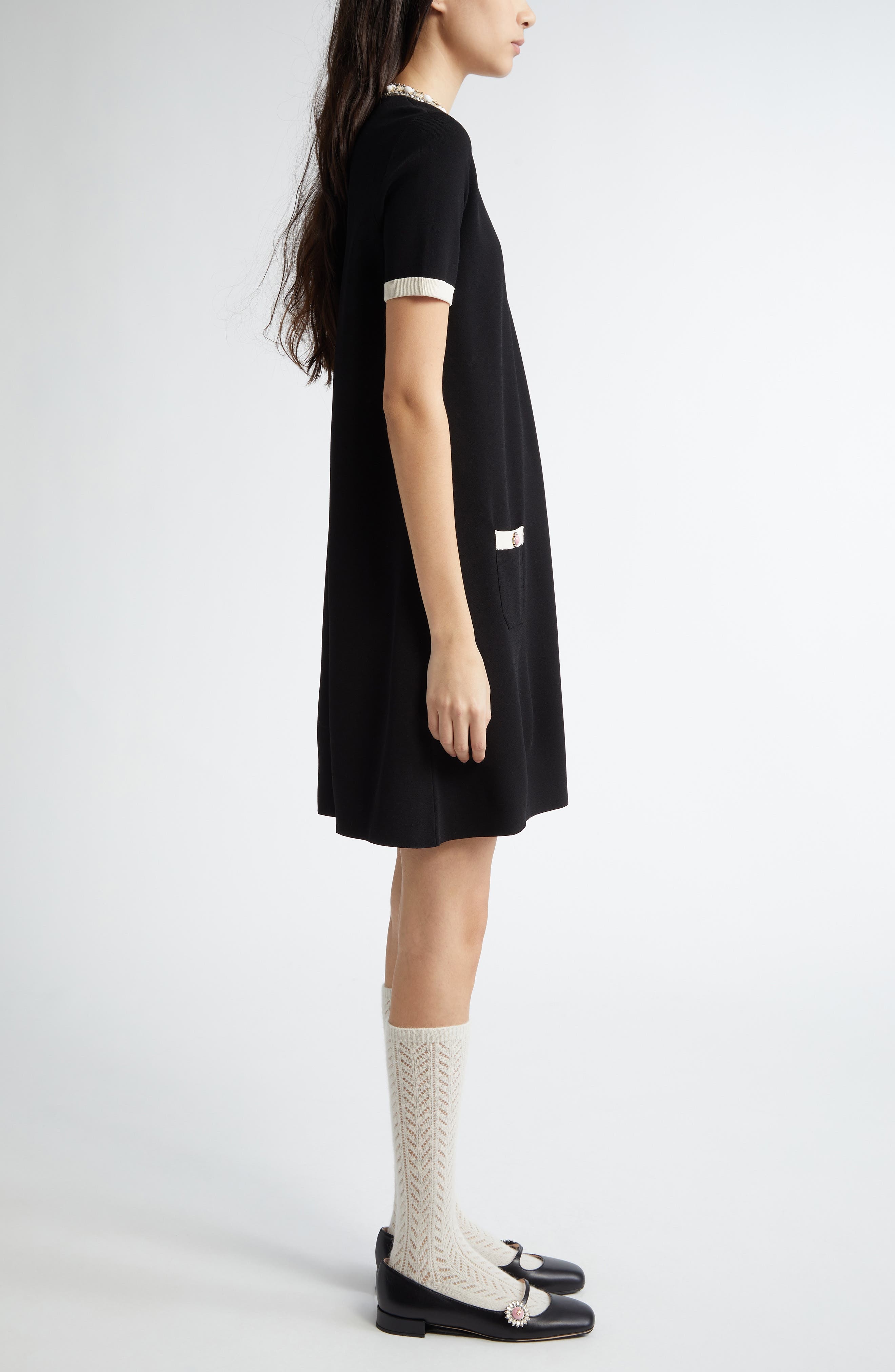 Valentino Garavani Embellished Trim Minidress in Ivory/Black at Nordstrom - 3