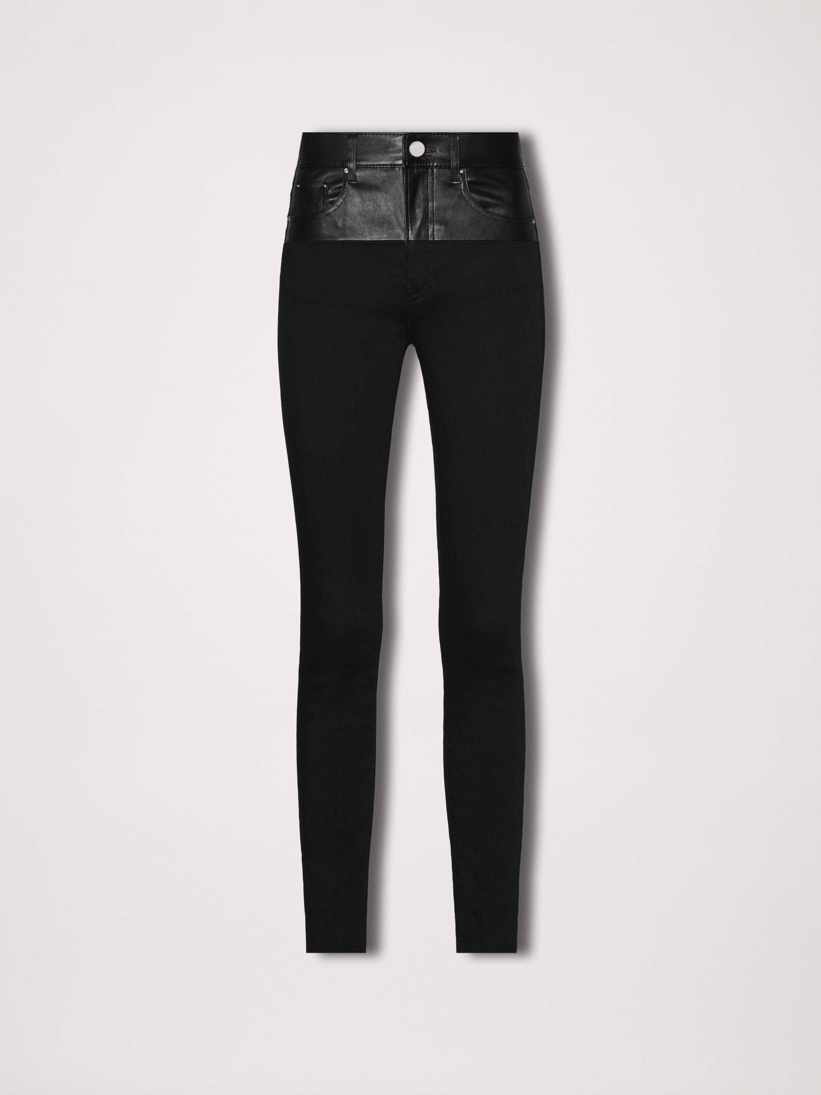 LEATHER CONTRAST SKINNY JEAN - 1