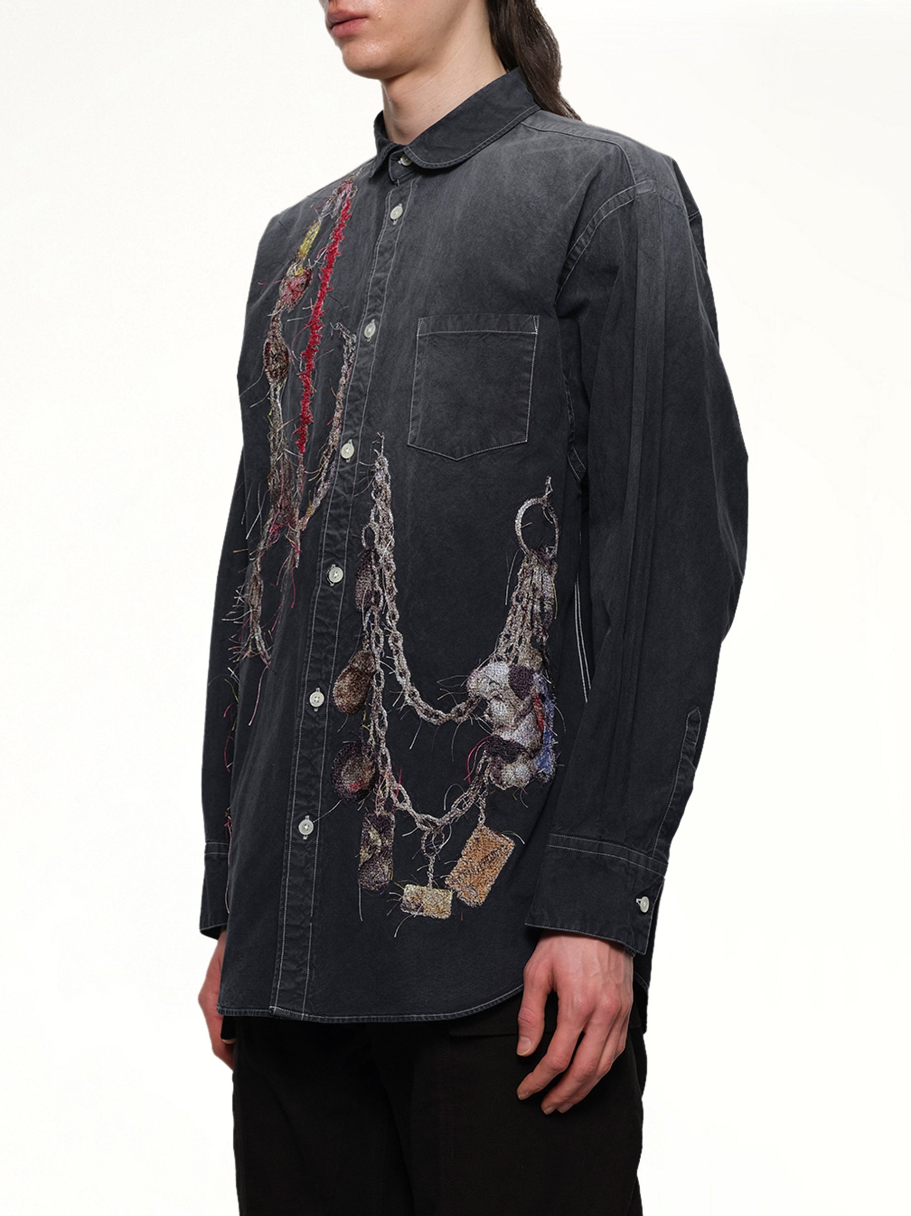 Embroidered Chain Shirt in Grey - 3