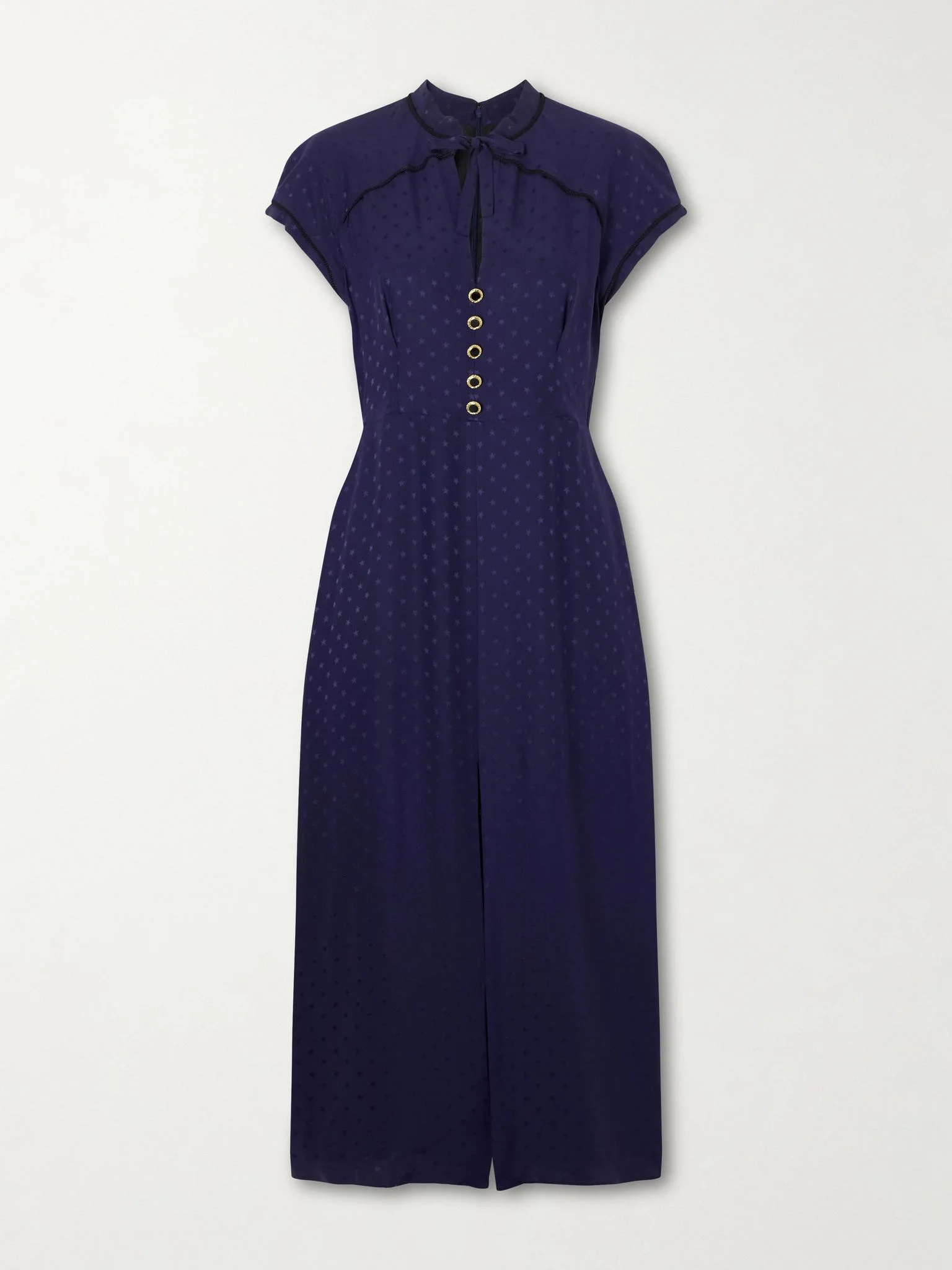 Silk jacquard midi dress Navy - 1