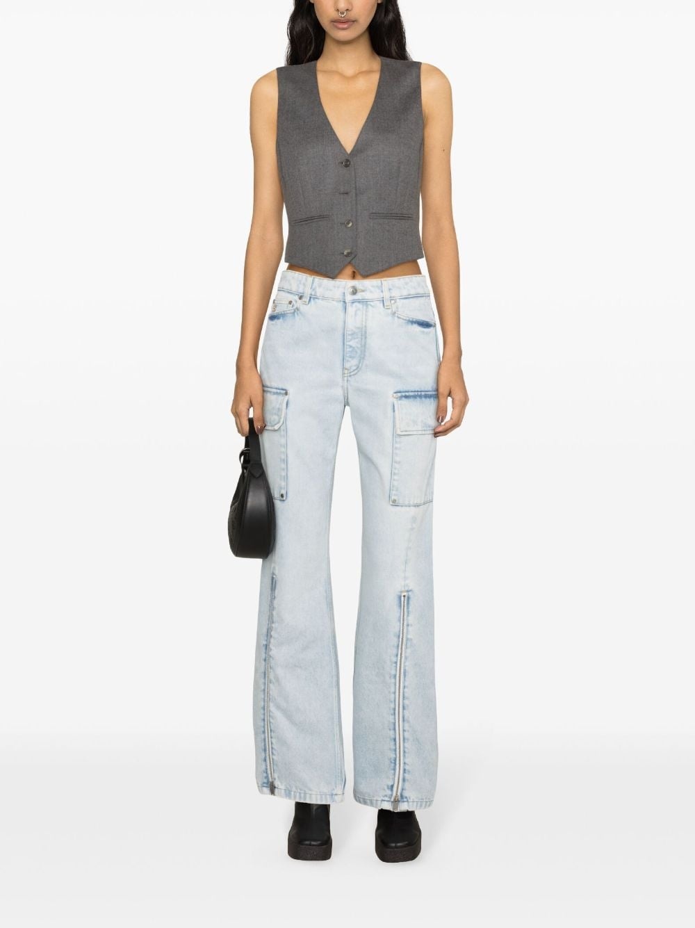 mid-rise wide-leg cargo jeans - 2