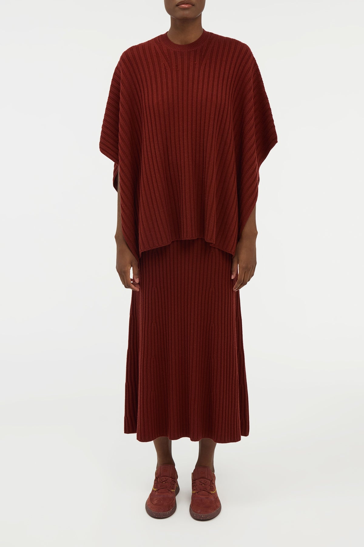Baron Knit Cropped Poncho in Burnt Sienna Merino Wool Cashmere - 2