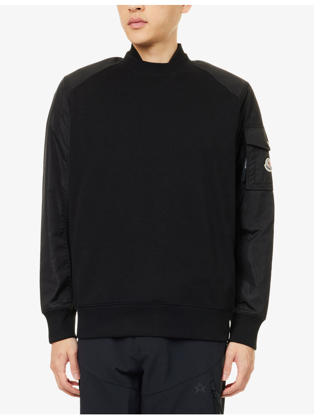 Logo-Patch Contrast-Sleeve Cotton-Blend Sweatshirt - 3