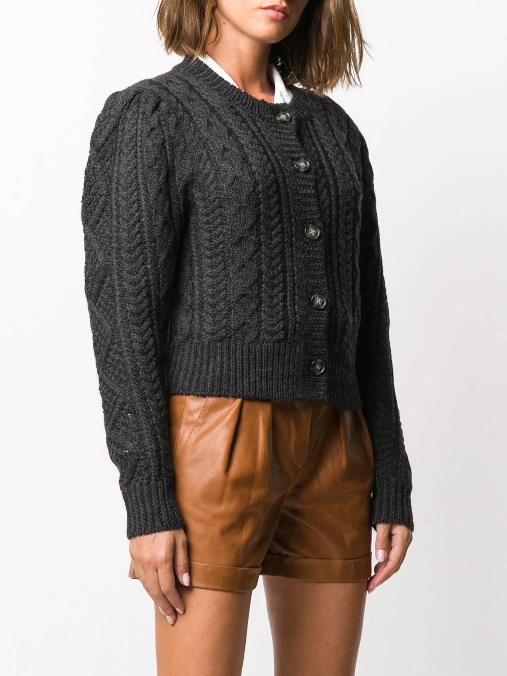 cropped cable knit cardigan - 3