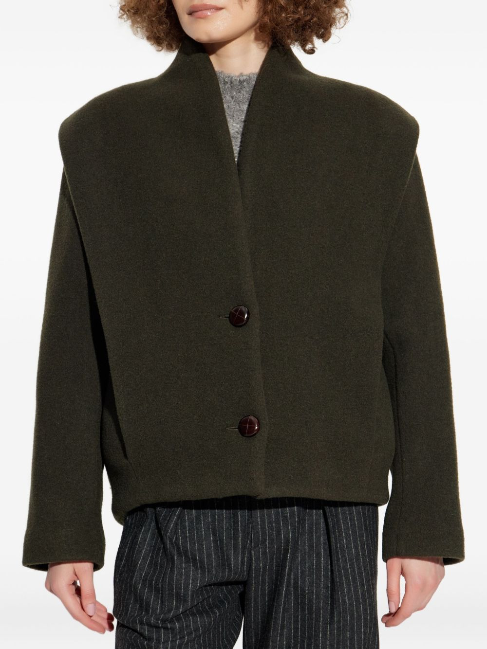 padded-shoulder wool coat - 3