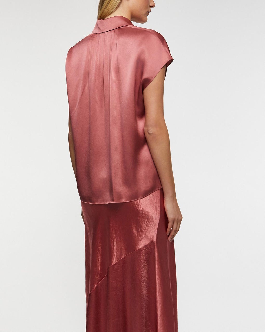 Blouse Silk Cap-Sleeve Ruched-Back  Wood - 4