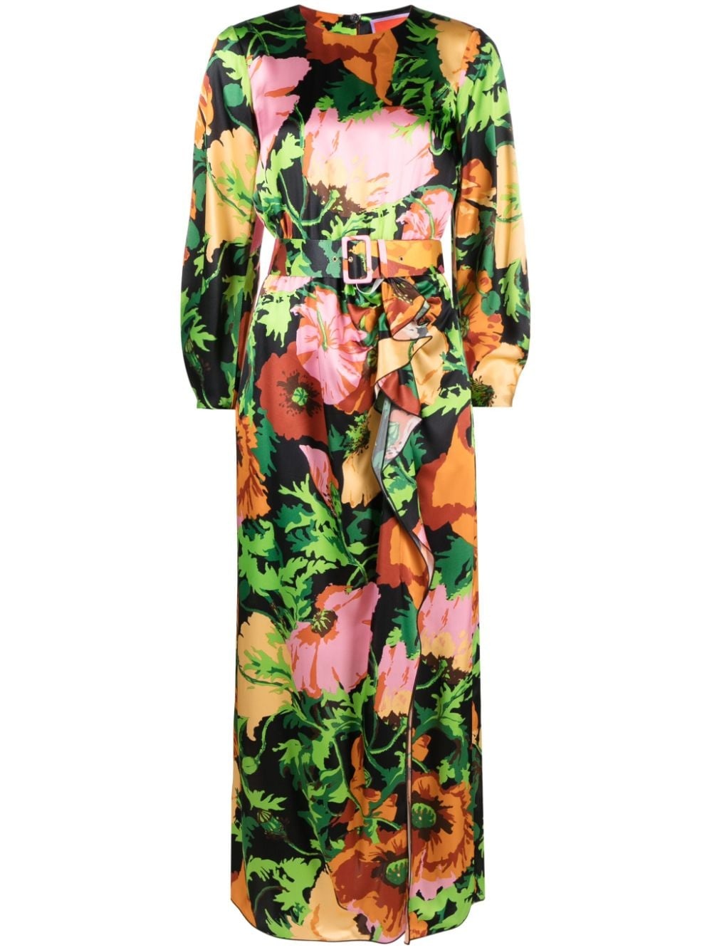 floral-print belted dress - 1