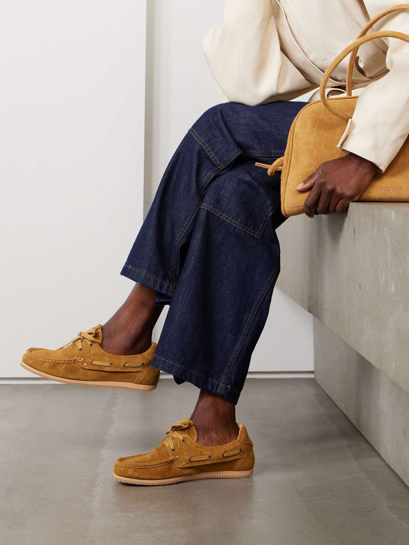 JACQUEMUS Batto croc-effect suede loafers Camel outlook