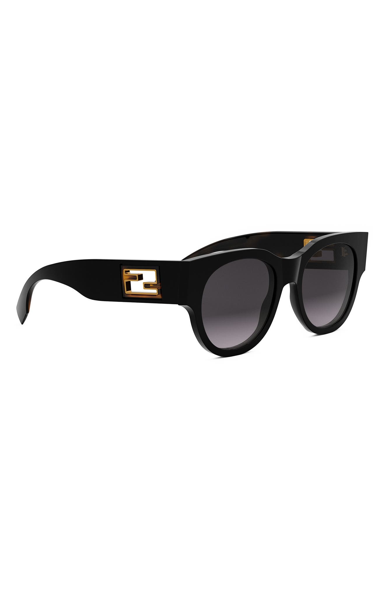 'Fendi Baguette 53mm Gradient Round Sunglasses in Shiny Black /Gradient Smoke at Nordstrom - 7