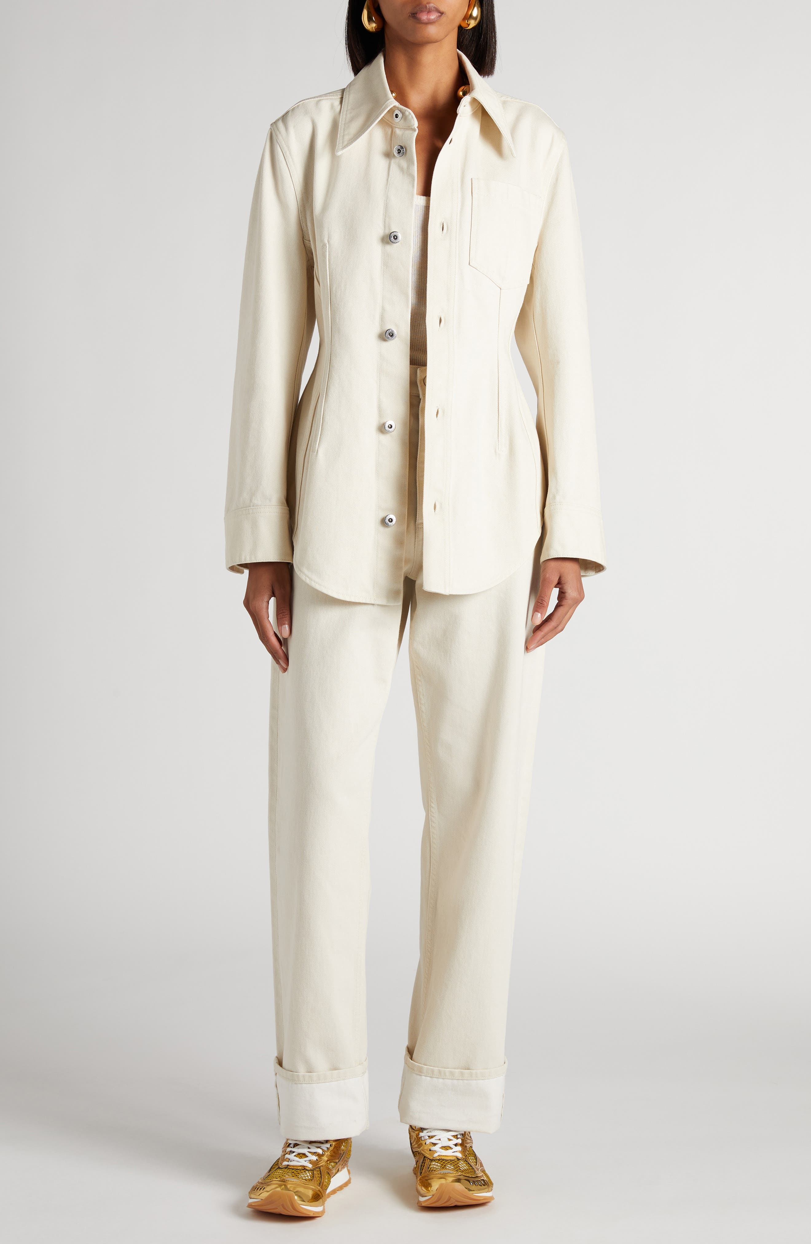 Bottega Veneta Turned Up Straight Leg Jeans in 9247 Pale Meringue at Nordstrom - 7