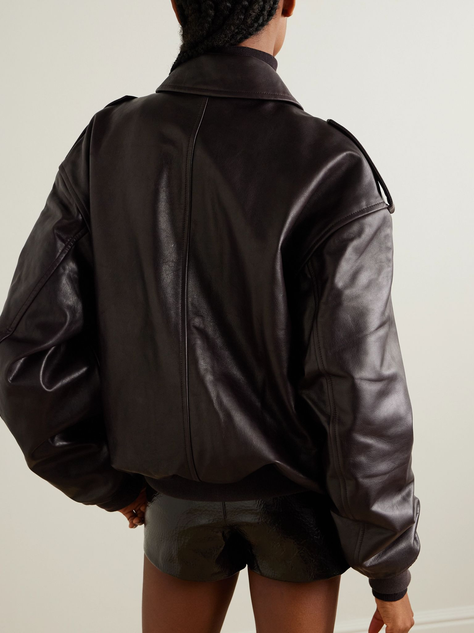 Viper oversized leather jacket Brown - 4