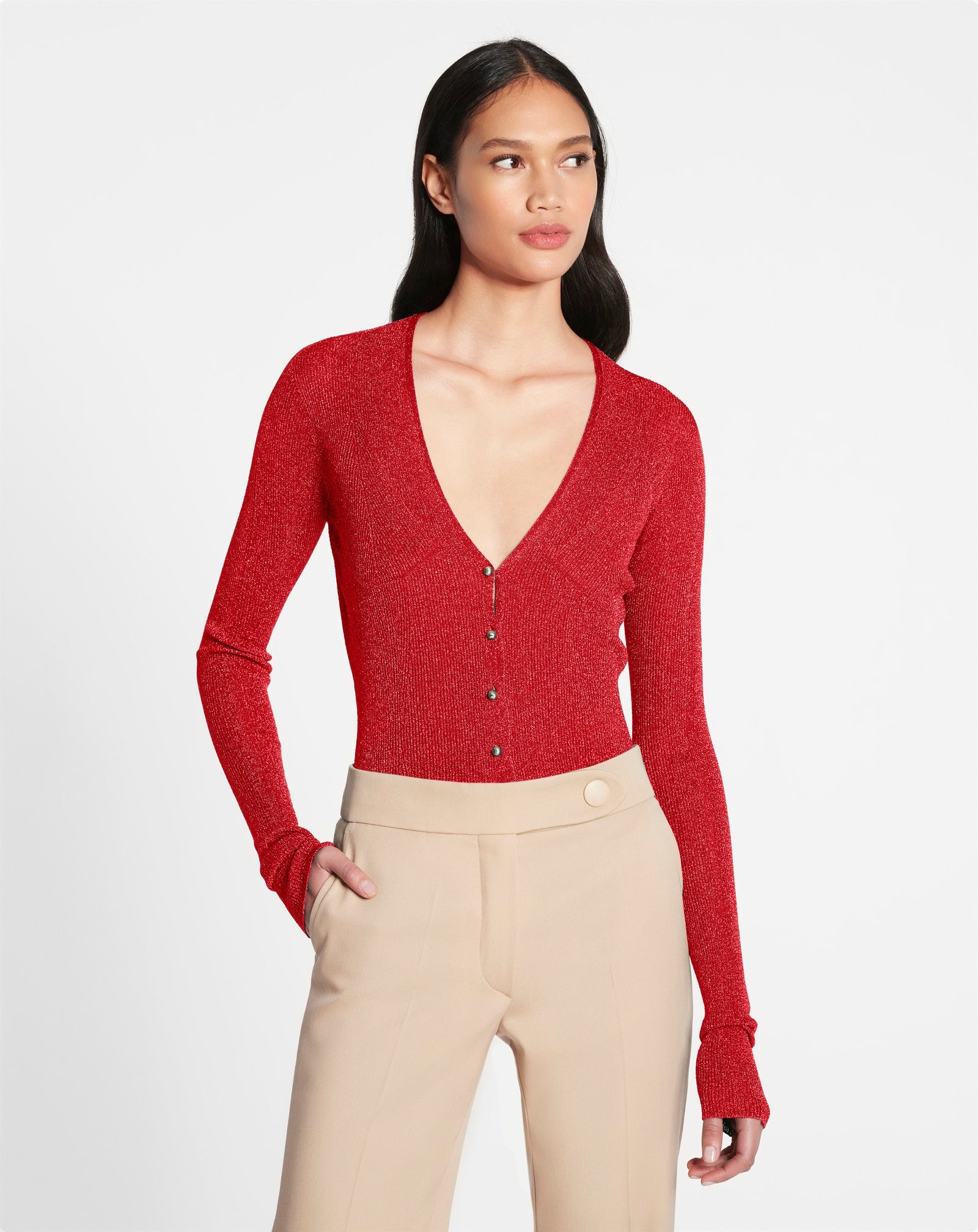 LUREX V-NECK CARDIGAN - 3