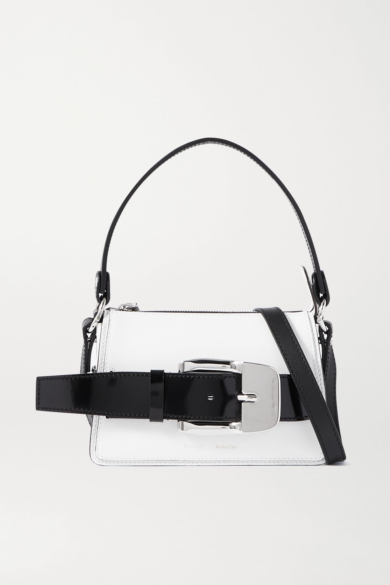 Buckle small patent-trimmed textured-leather shoulder bag - 1