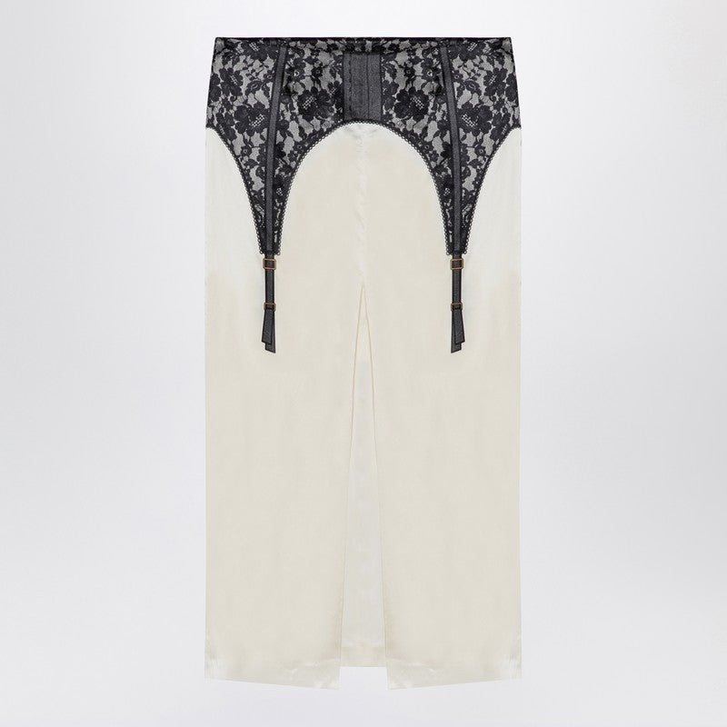 スカート Moschino Ivory midi skirt with illusion lace print Moschino Moschino Ivory Midi Skirt With Illusion Lace Print