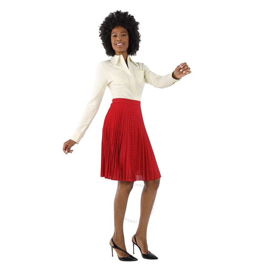 Burberry Ladies Bright Red Monogram Print Plated Skirt - 6