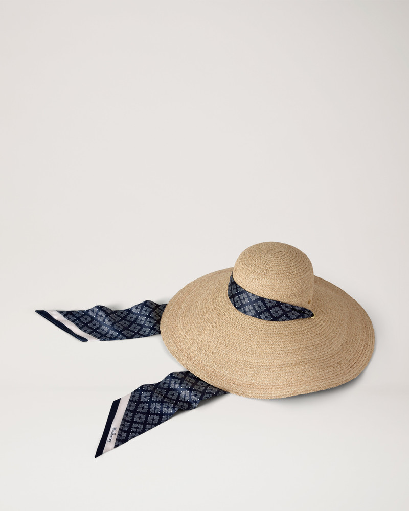 Raffia Scarf Tie Sun Hat Beige 100% Raffia 1