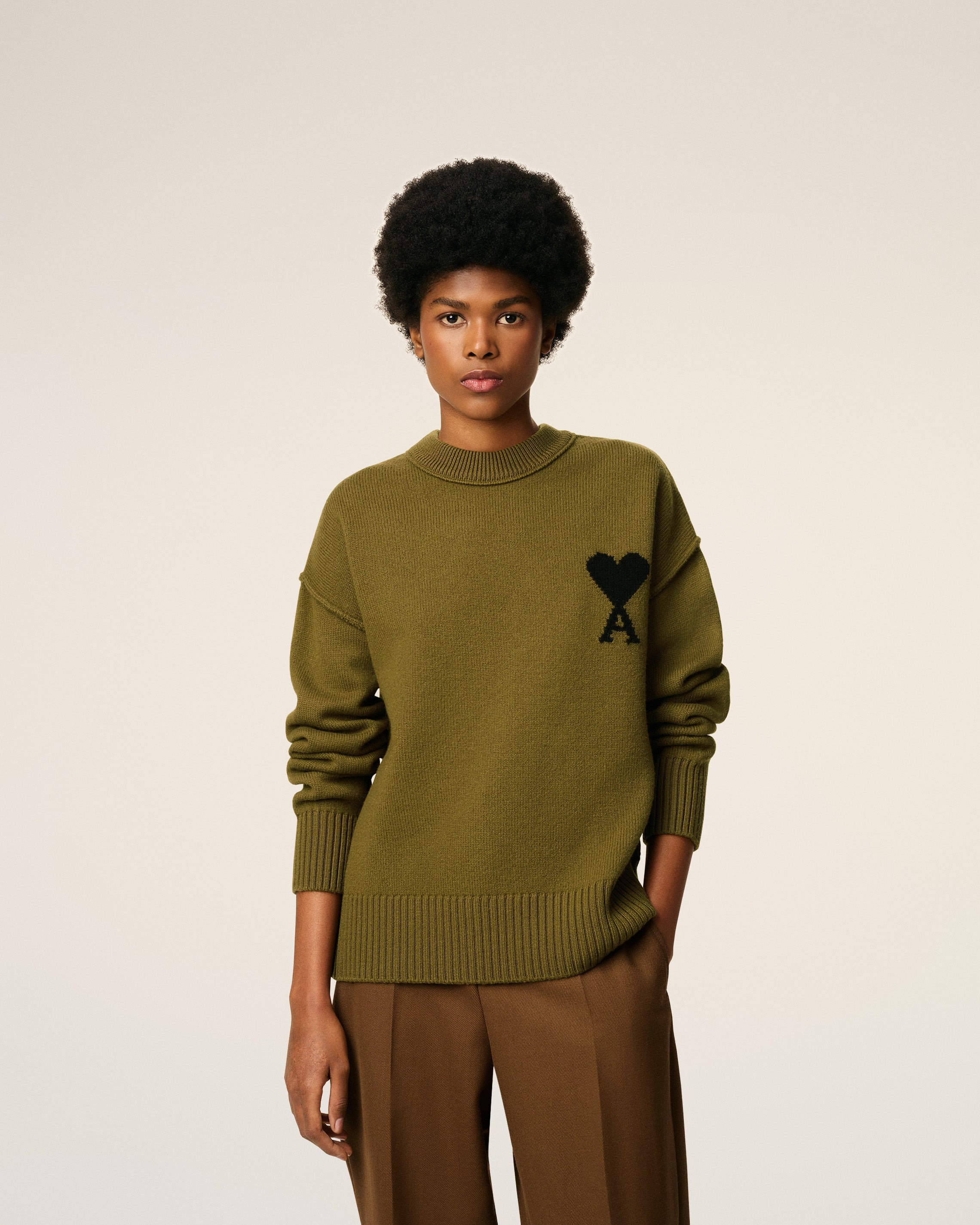 GREEN WOOL AMI DE COEUR CREWNECK SWEATER - 7