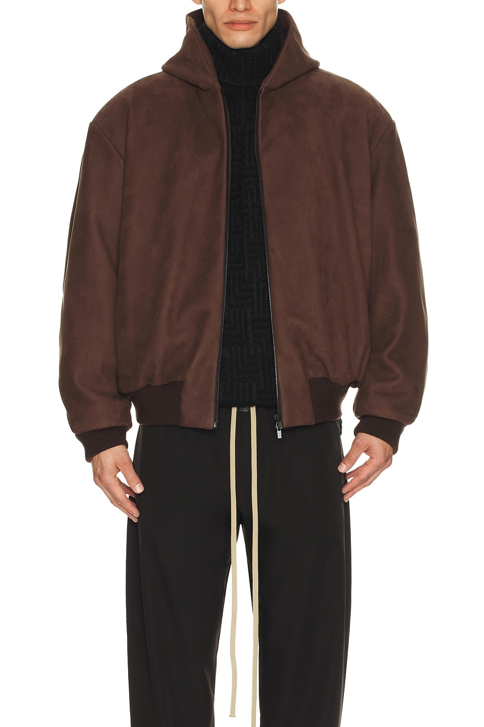 Fear of God Heavy Suede Leather Hooded Bomber forward REVERSIBLE