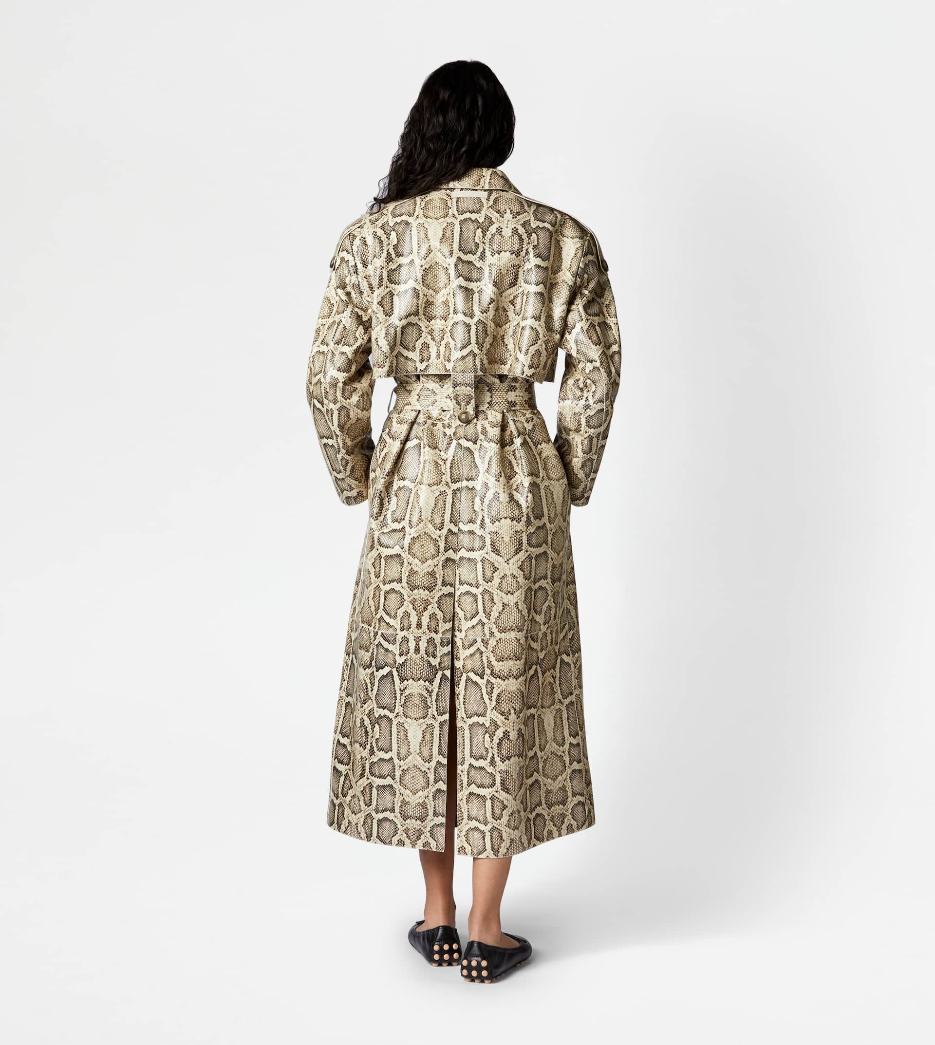 OVER TRENCH COAT IN LEATHER - BEIGE, BLACK - 3
