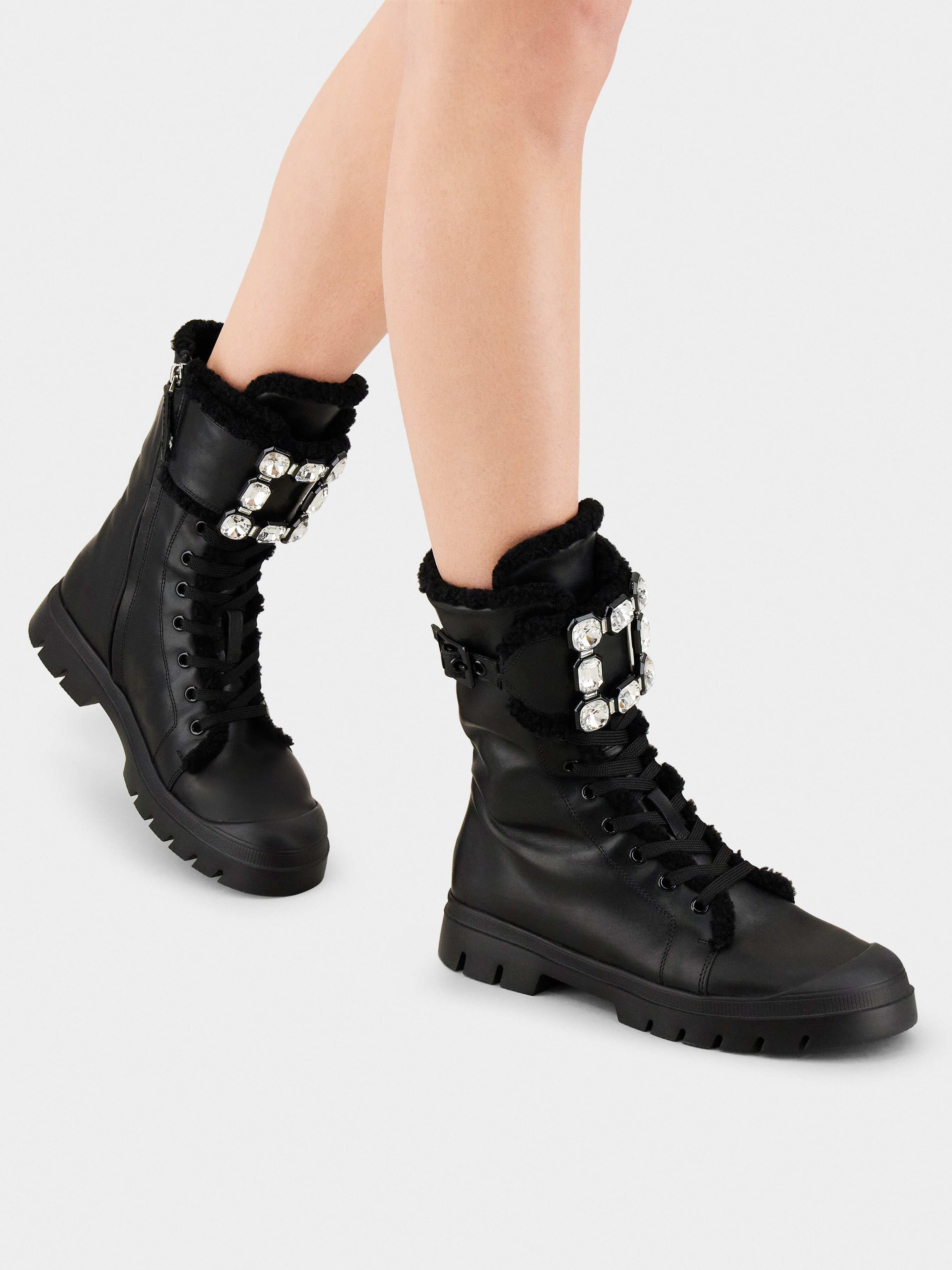 Walky Viv' Shearling Strass Buckle Boots in Leather - 8