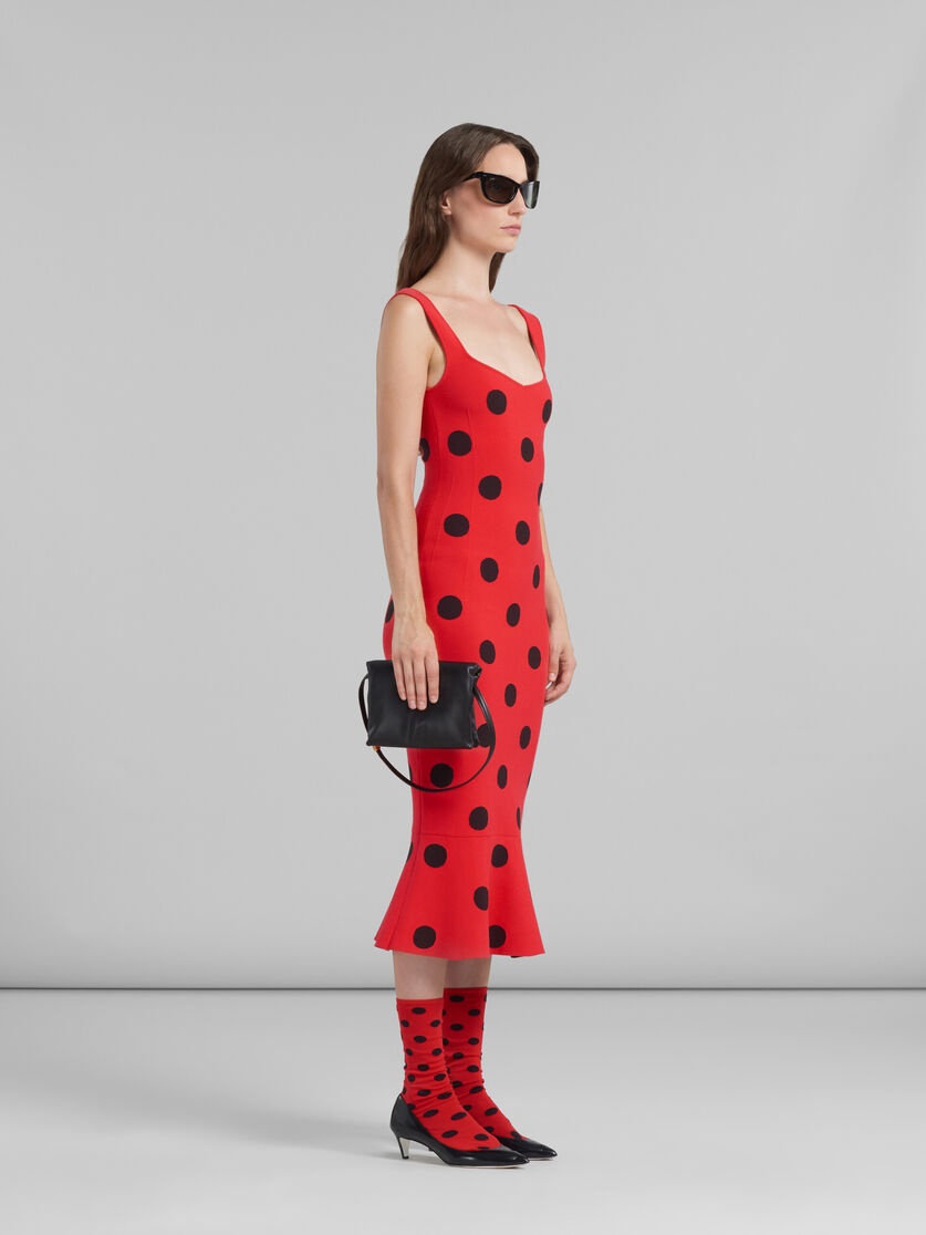 RED VISCOSE SHEATH DRESS WITH POLKA DOTS - 6