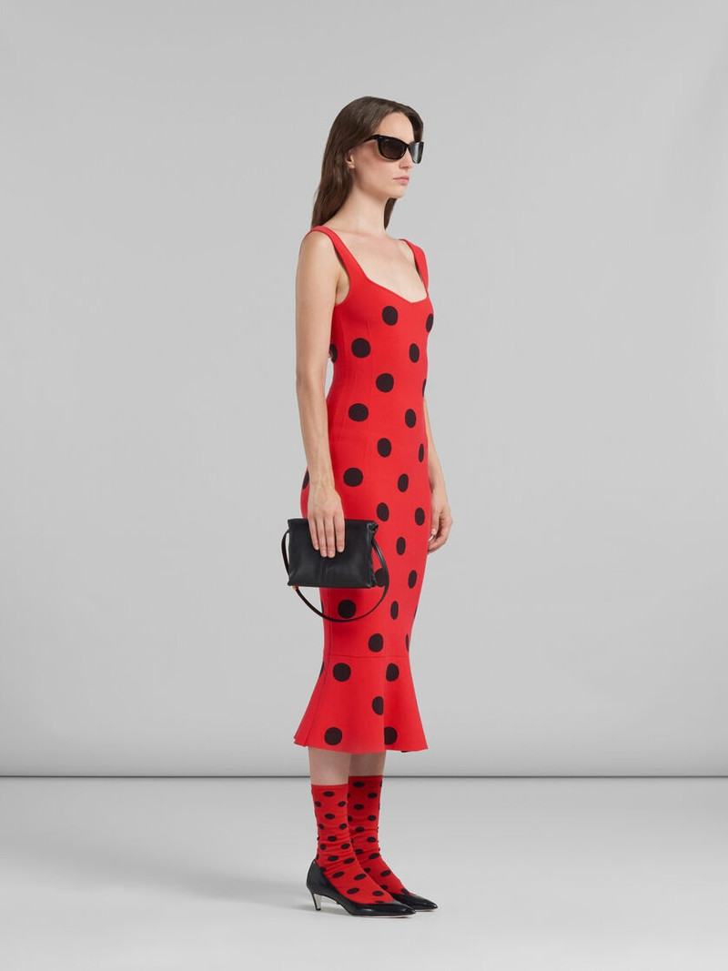 RED VISCOSE SHEATH DRESS WITH POLKA DOTS 6