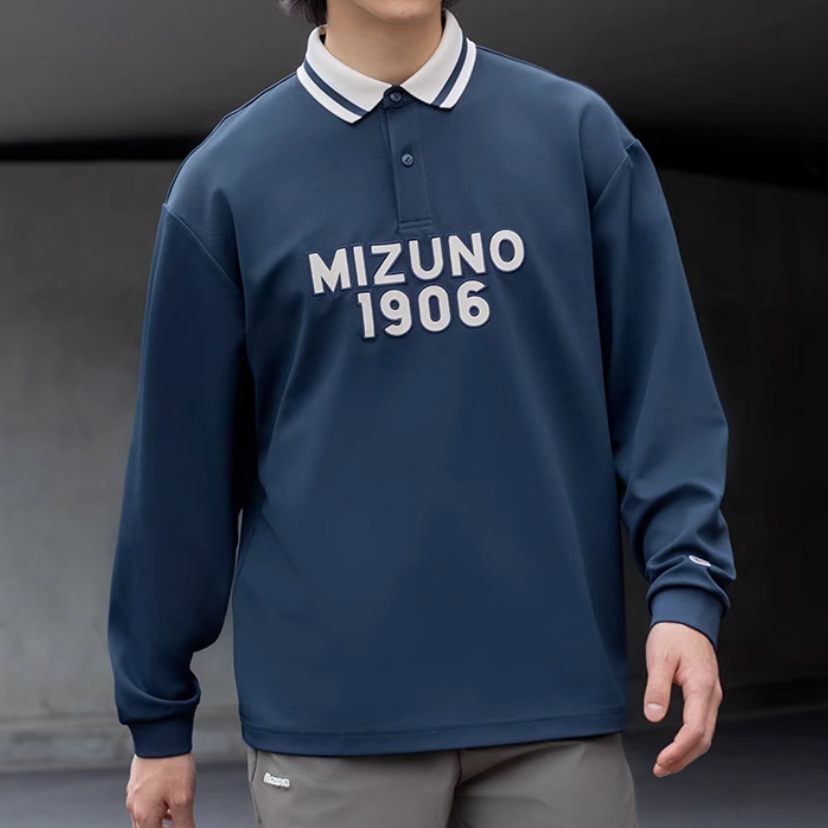 Mizuno Heritage Long Sleeve Polo Shirt 'Navy' D2CA36H2 - 3