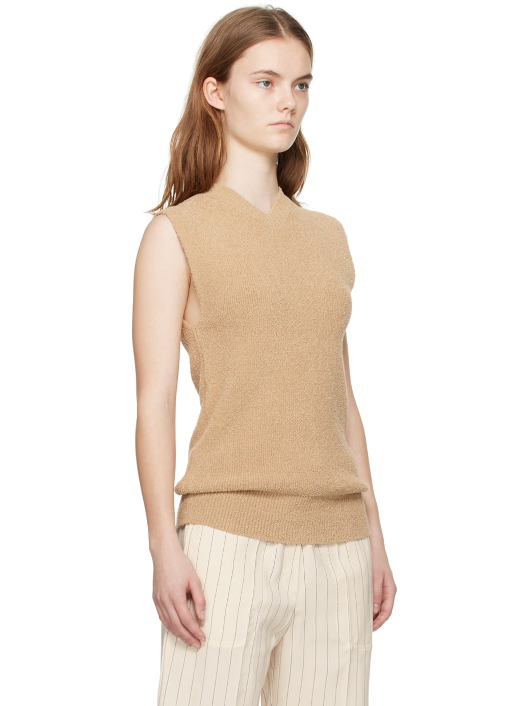 Beige V-Neck Tank Top - 2