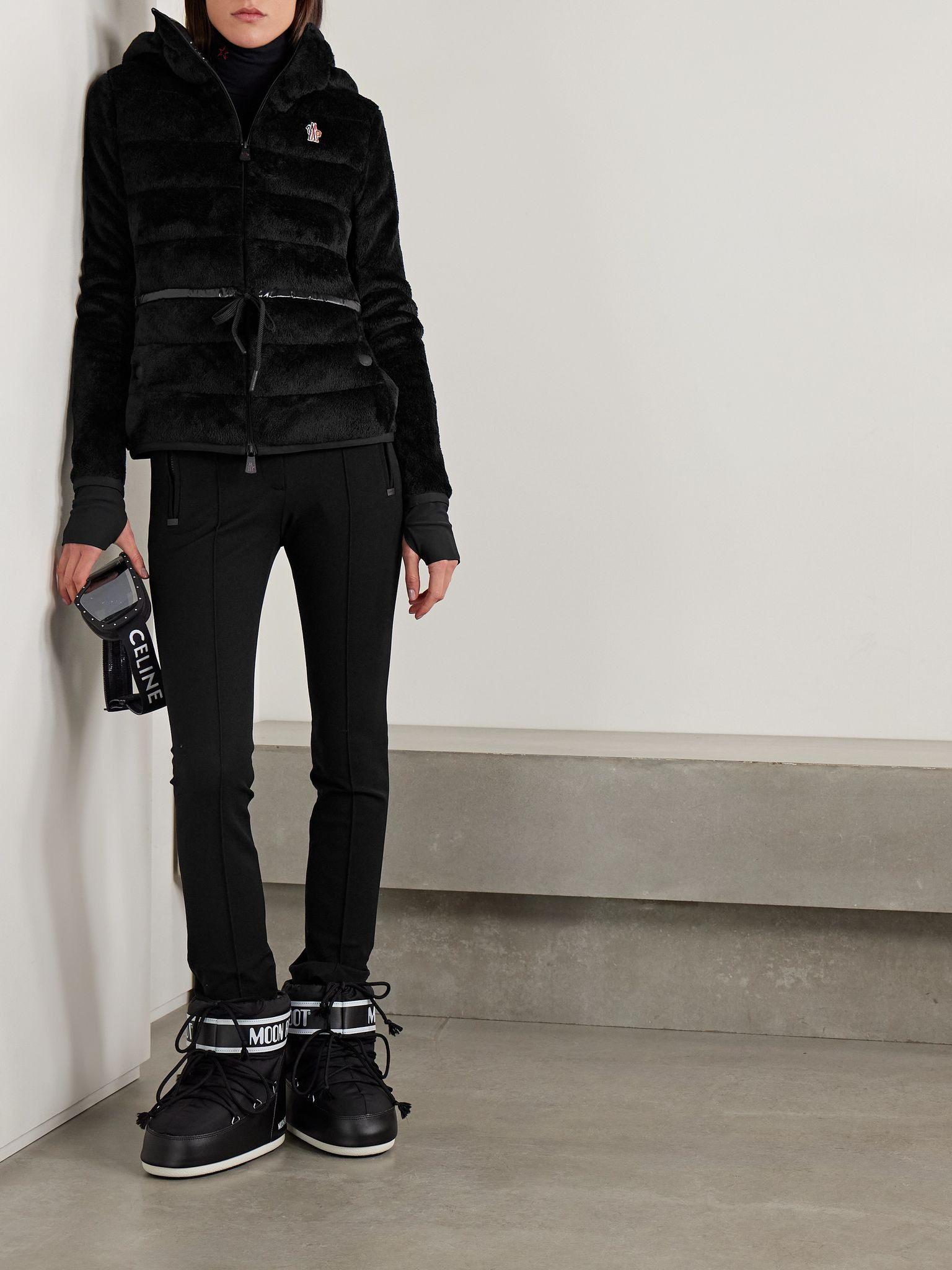 Hooded quilted fleece down jacket Black - 2