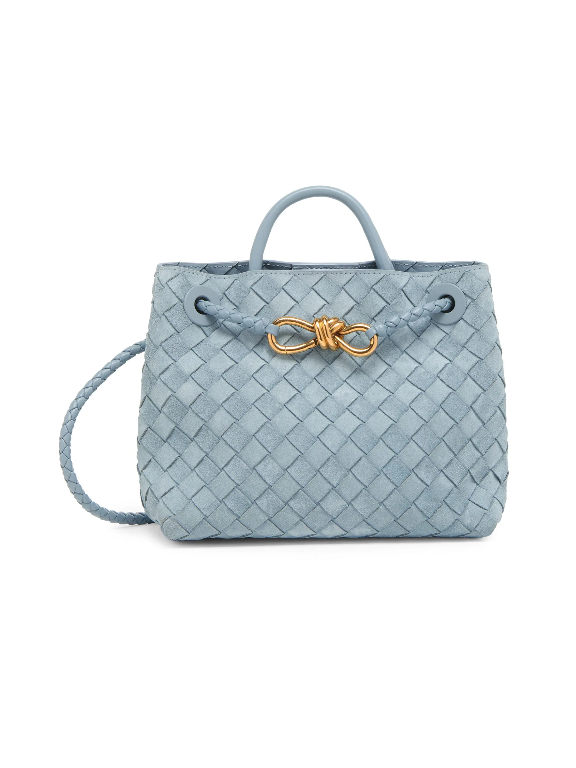 Women's Andiamo Small Intrecciato-Suede Top Handle Bag - Mineral - 1
