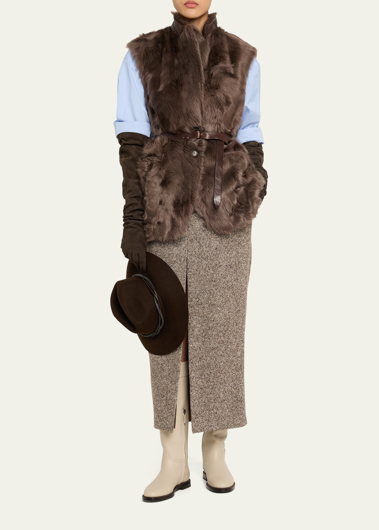 Diagonal Wool Tweed Midi Sartorial Pencil Skirt - 2