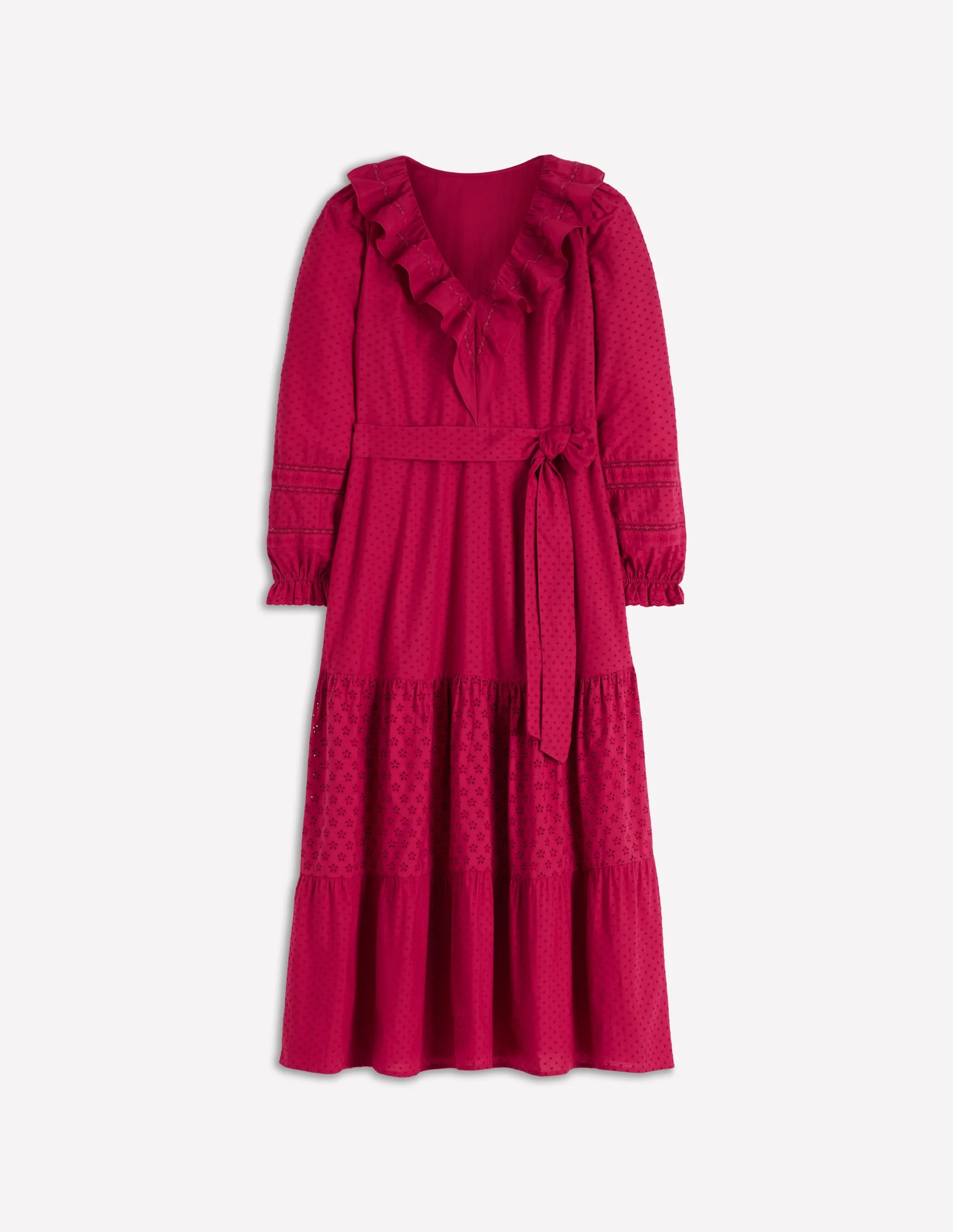 Ruffle Front Cotton Dress-Persian Red - 1