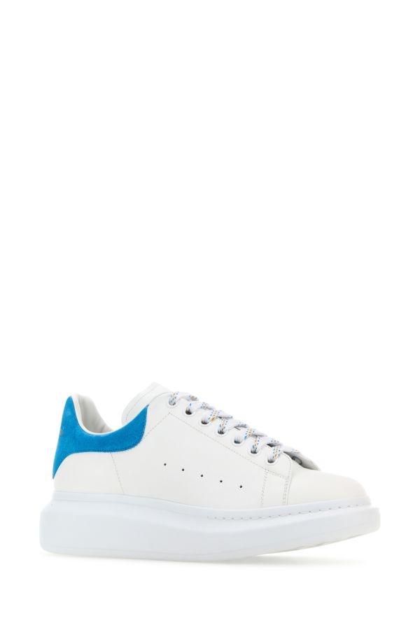 White leather sneakers with light blue suede heel - 2