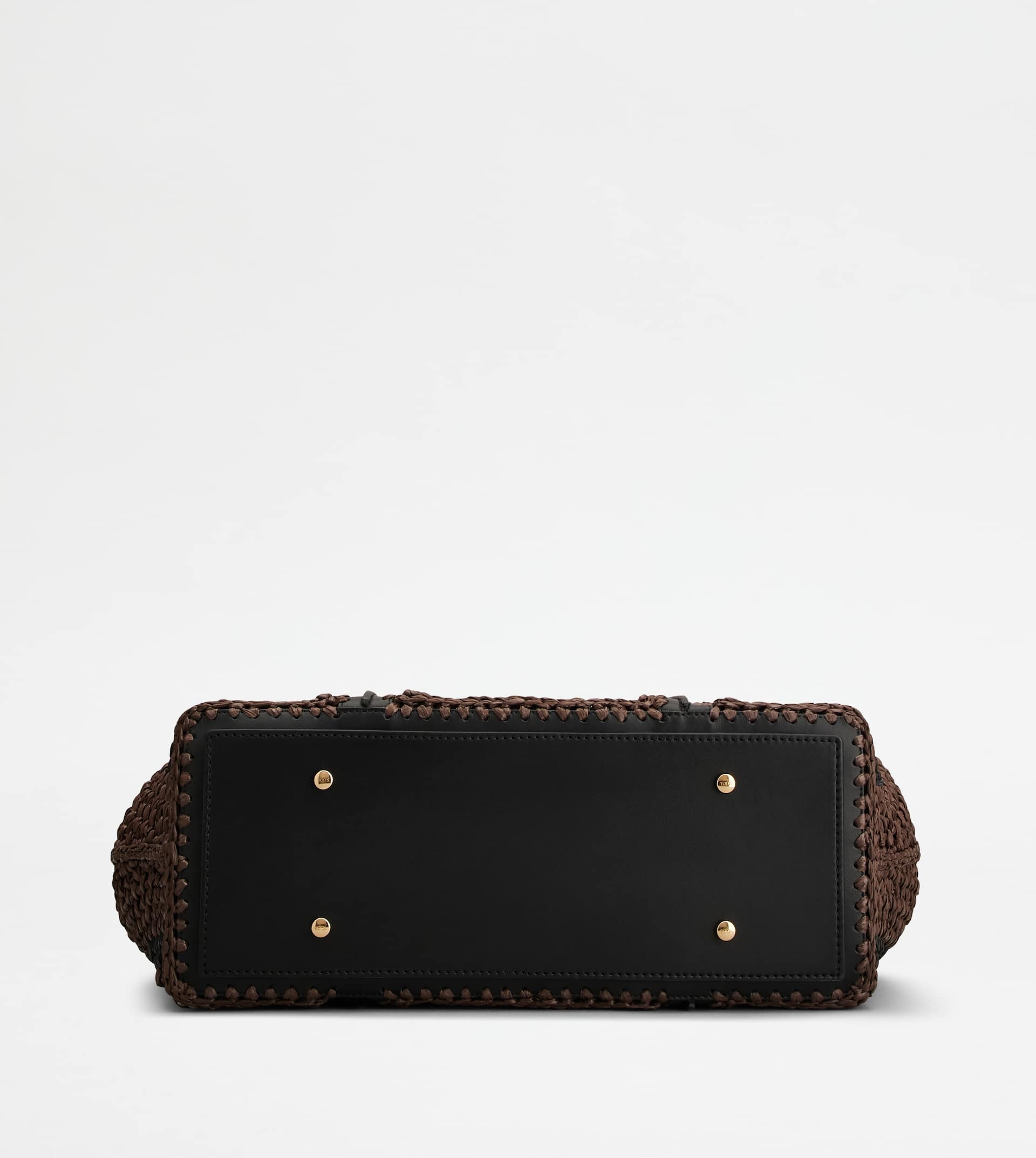 T TIMELESS SHOPPING BAG IN RAFFIA AND LEATHER MEDIUM - BLACK, BROWN, WHITE - 3