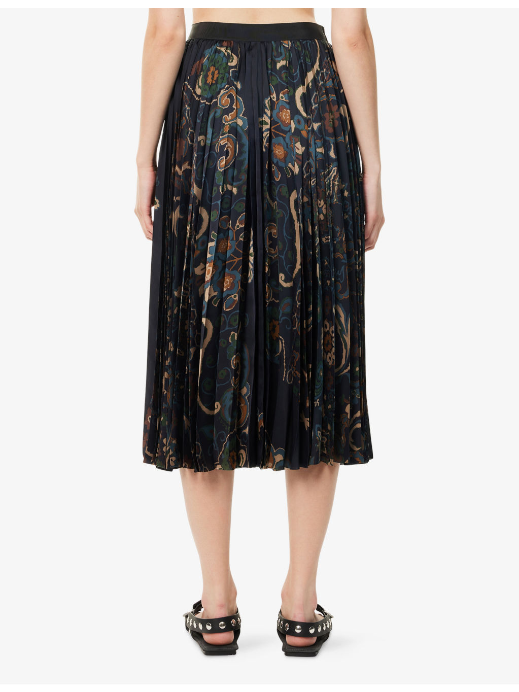 Floral Pleated Woven Midi Skirt - 4