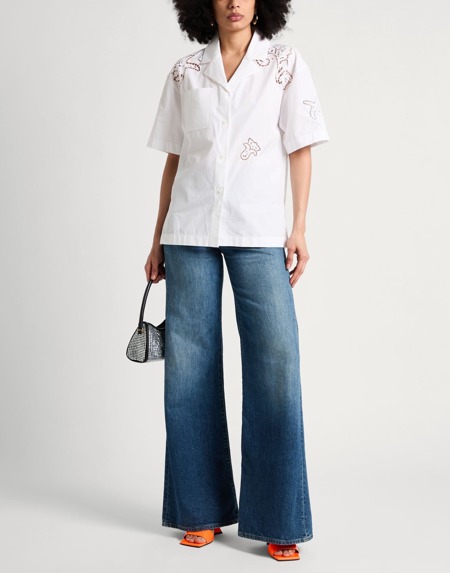 White Women's Solid Color Shirts & Blouses - 2