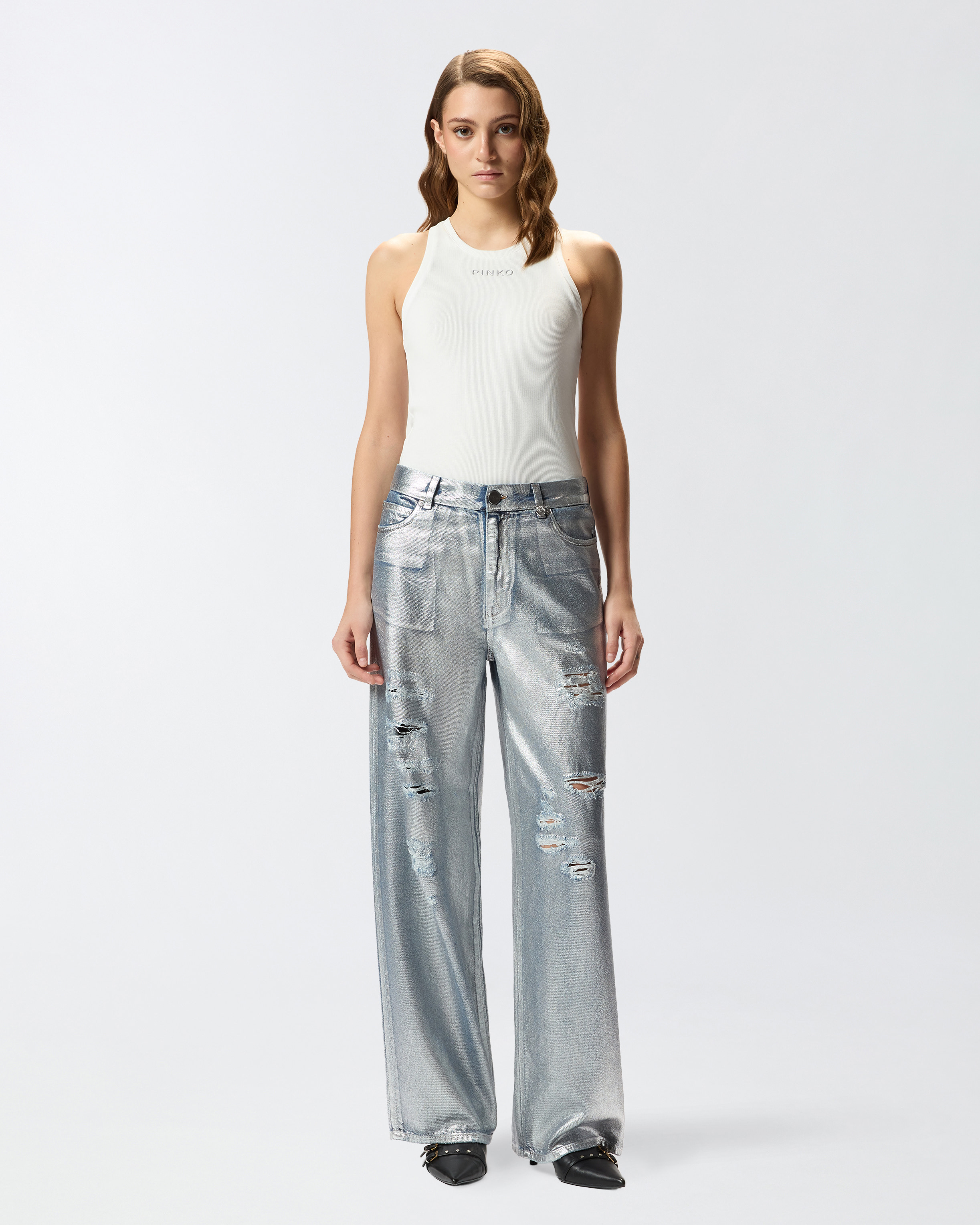 LOOSE-FIT LAMINATED DENIM JEANS - 2