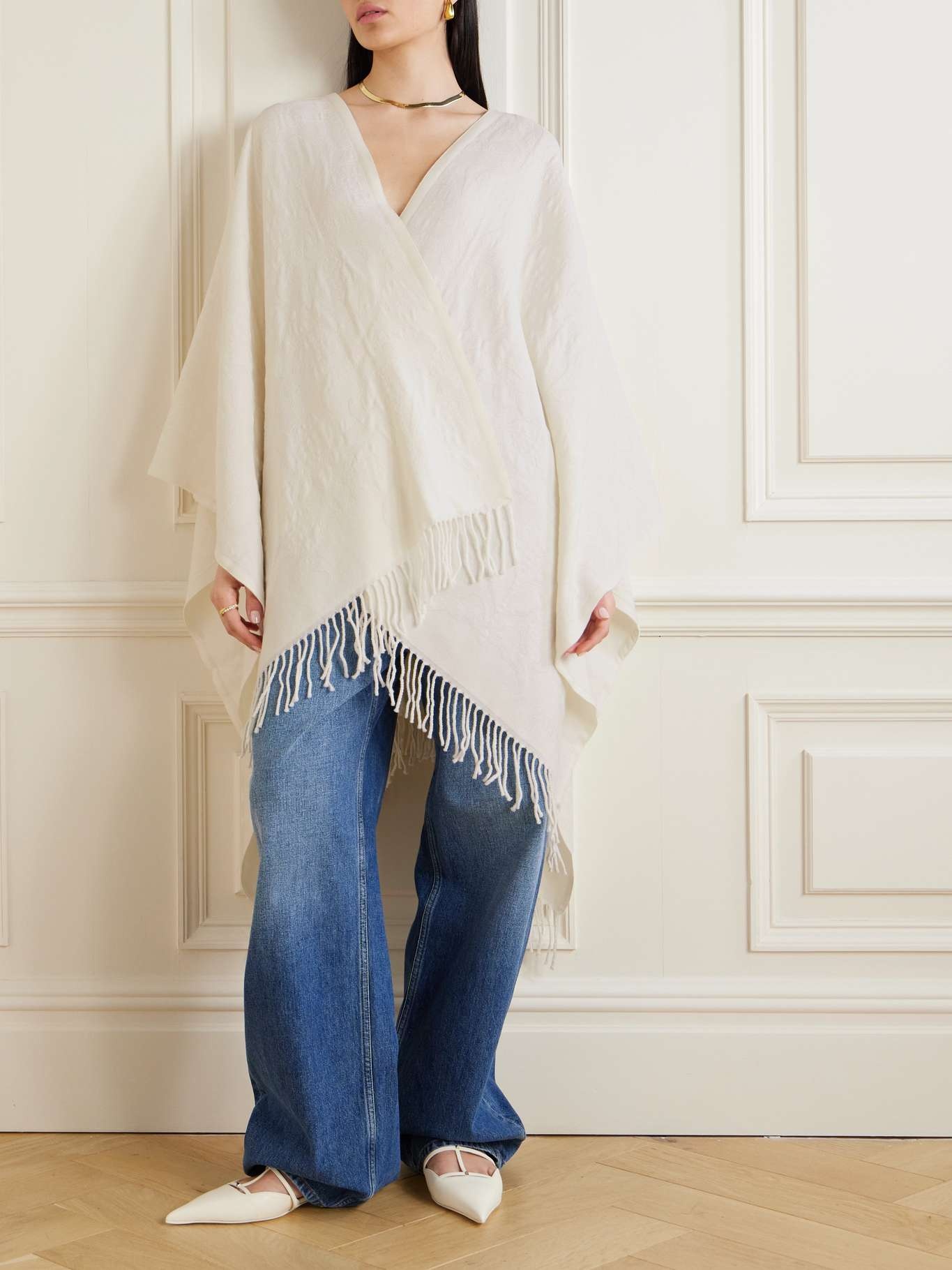 Fringed wool-blend jacquard cape - 3