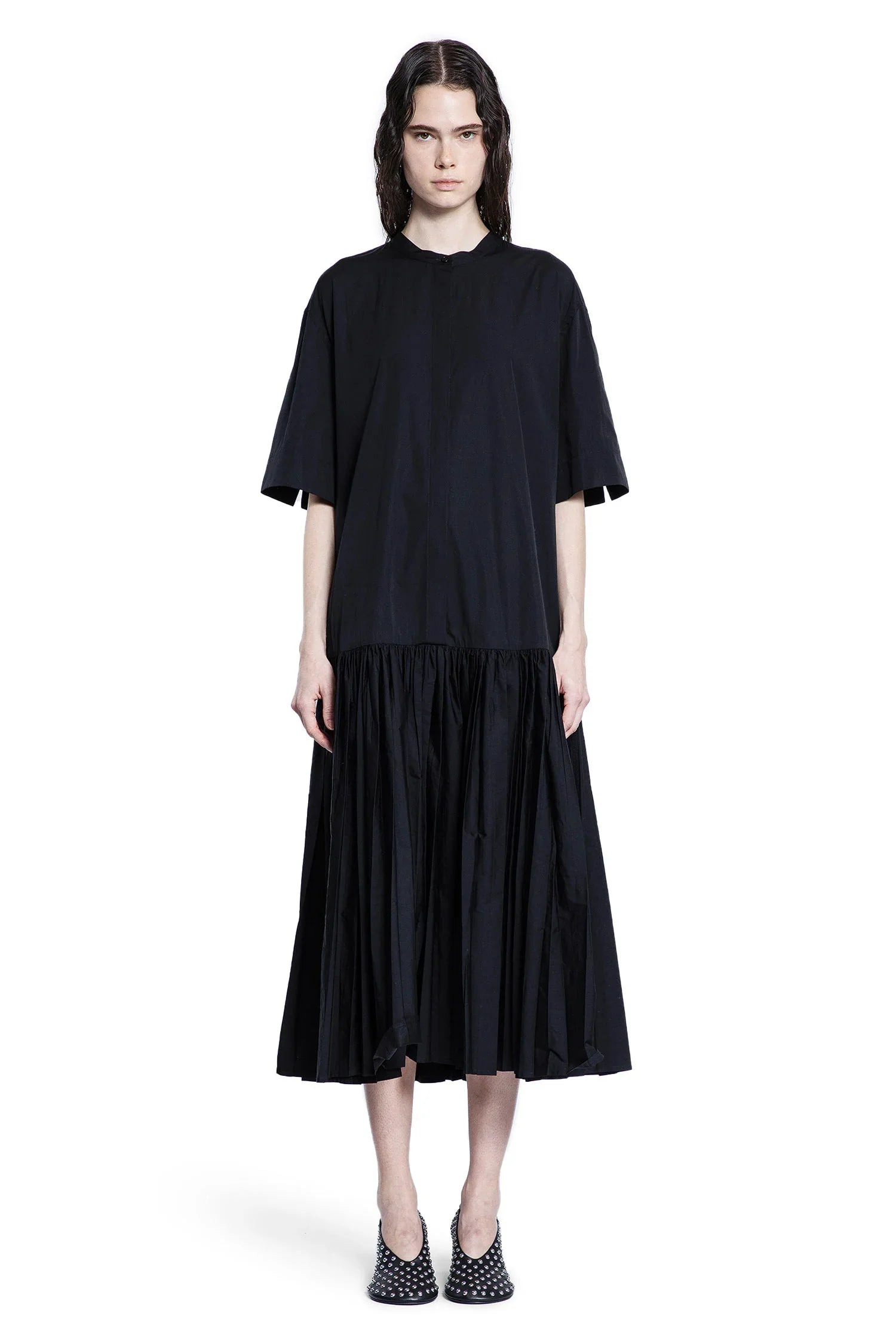 Cotton-Poplin-Pleated-Shirt-Dress - 2