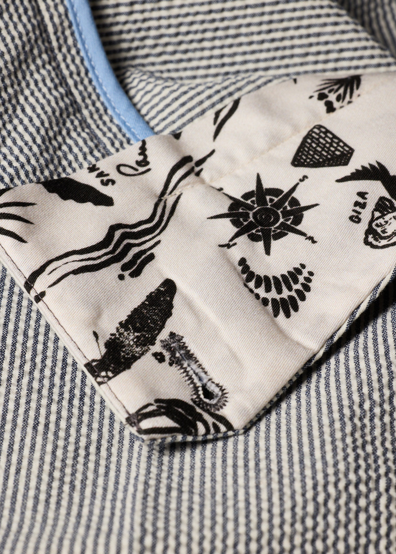Blue and White Stripe Seersucker Tie-Waist Shorts 3