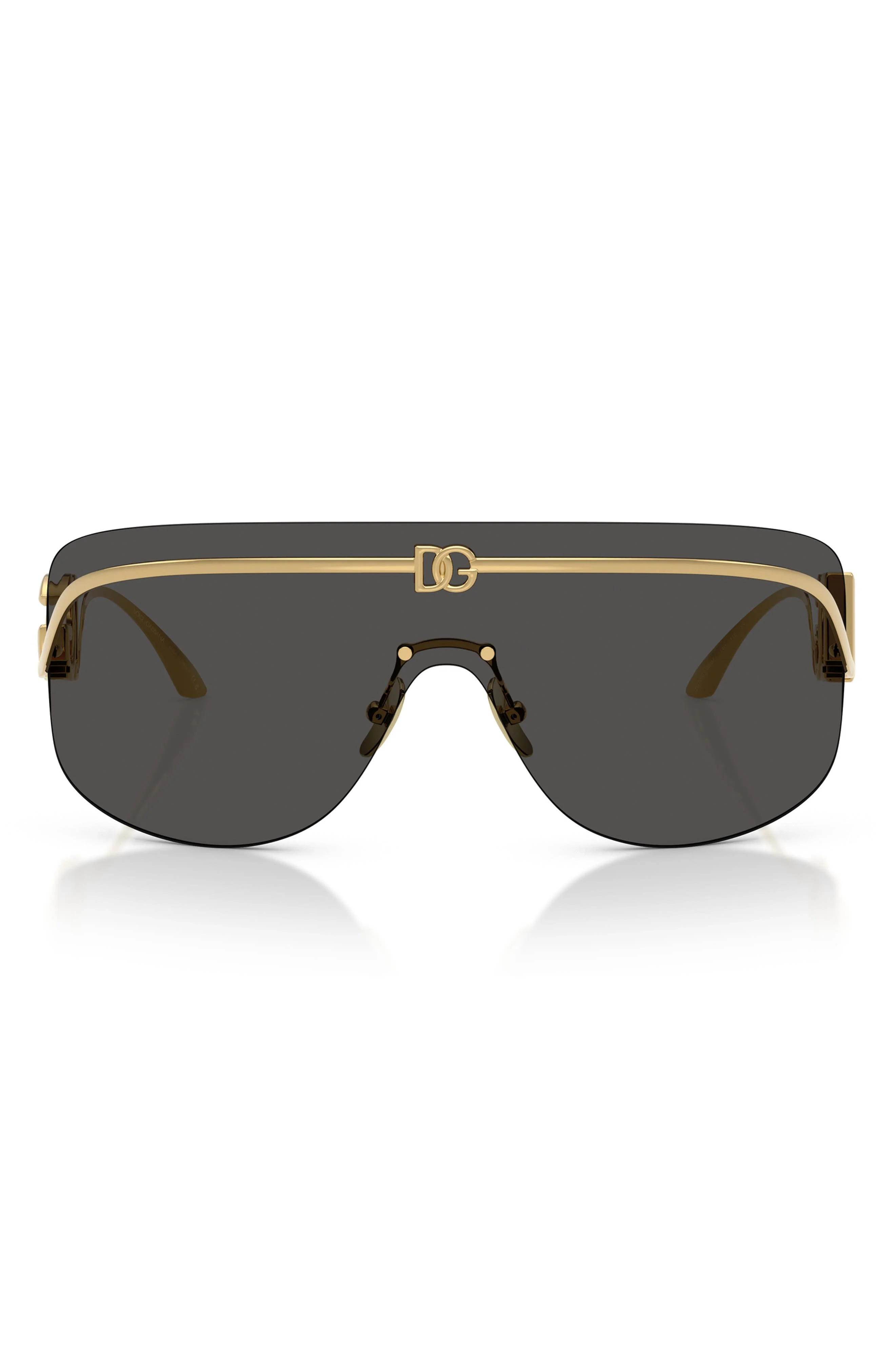 Dolce&Gabbana 140mm Pillow Shield Sunglasses in Gold /Dark Grey at Nordstrom - 1